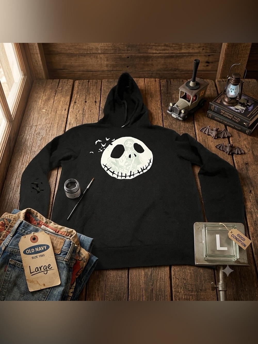 Disney Black Hoodie with White Jack Skellington Face